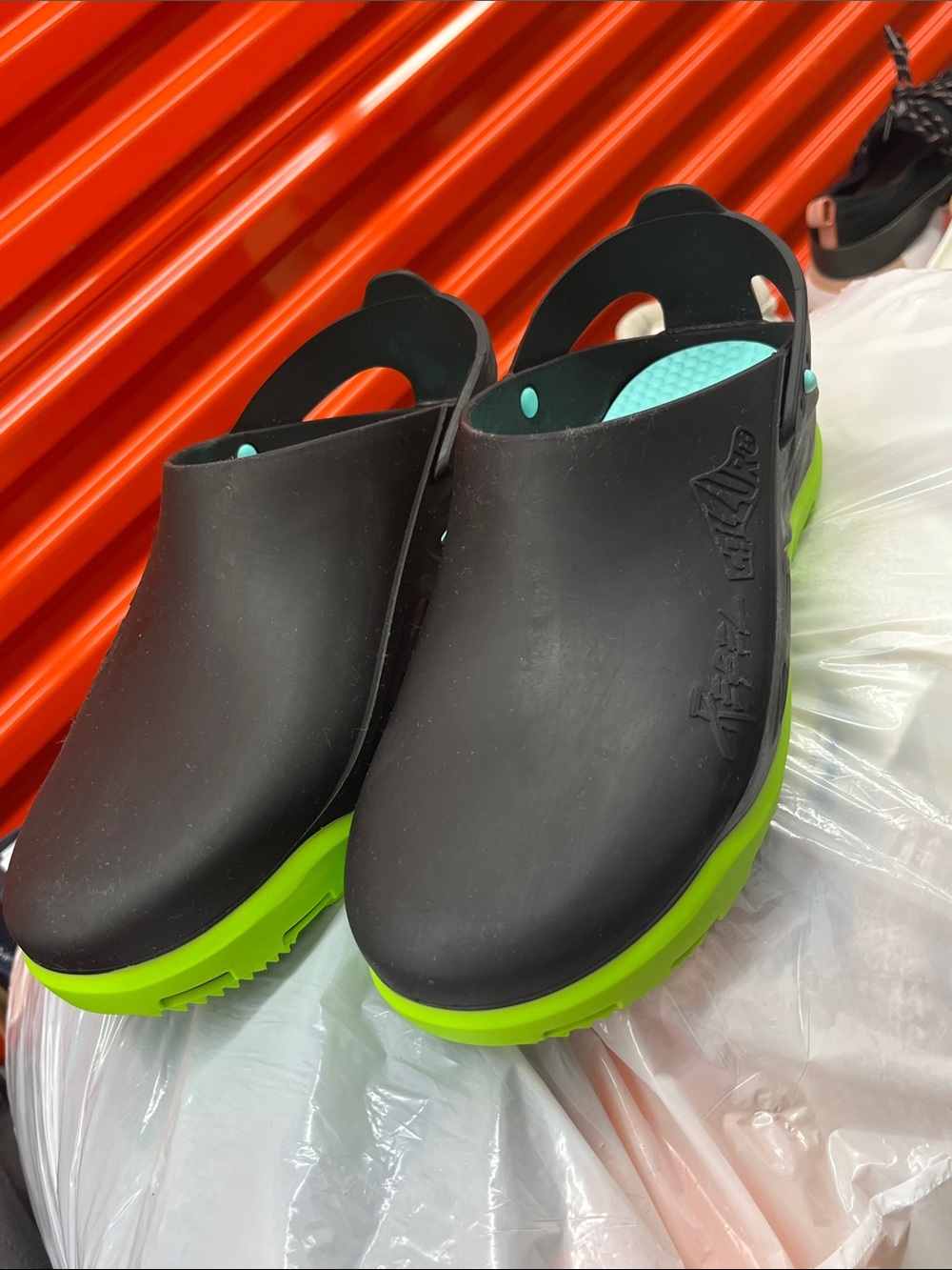 Men's Black Slip-On Clogs with Lime Green Outsole